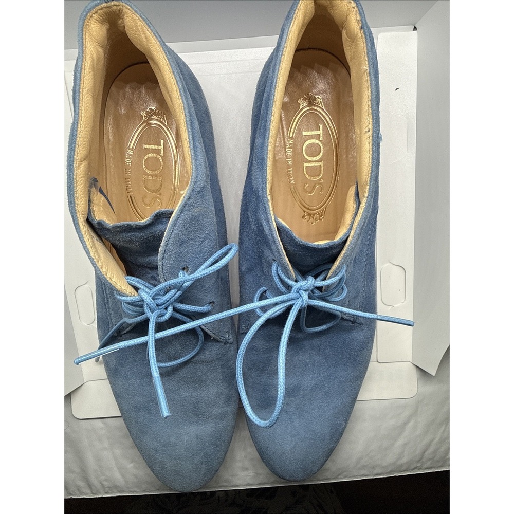 Tods Blue Suede Desert Lace Up  Ankle Boots  size 6.5 made in italy